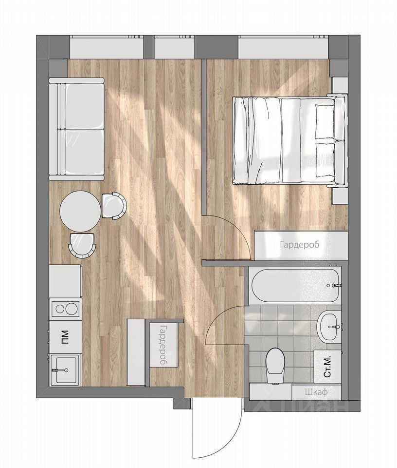 2-комнатная квартира, 38 м² — фотография 2