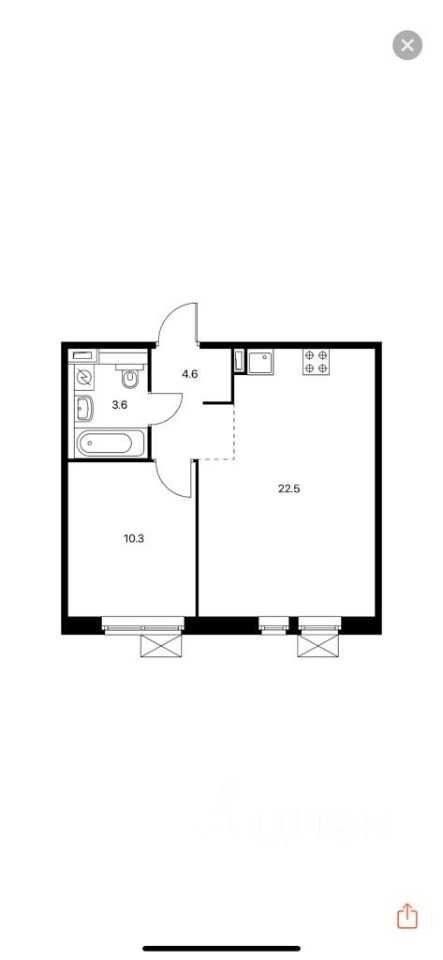 1-комнатная квартира, 40,5 м² — фотография 2