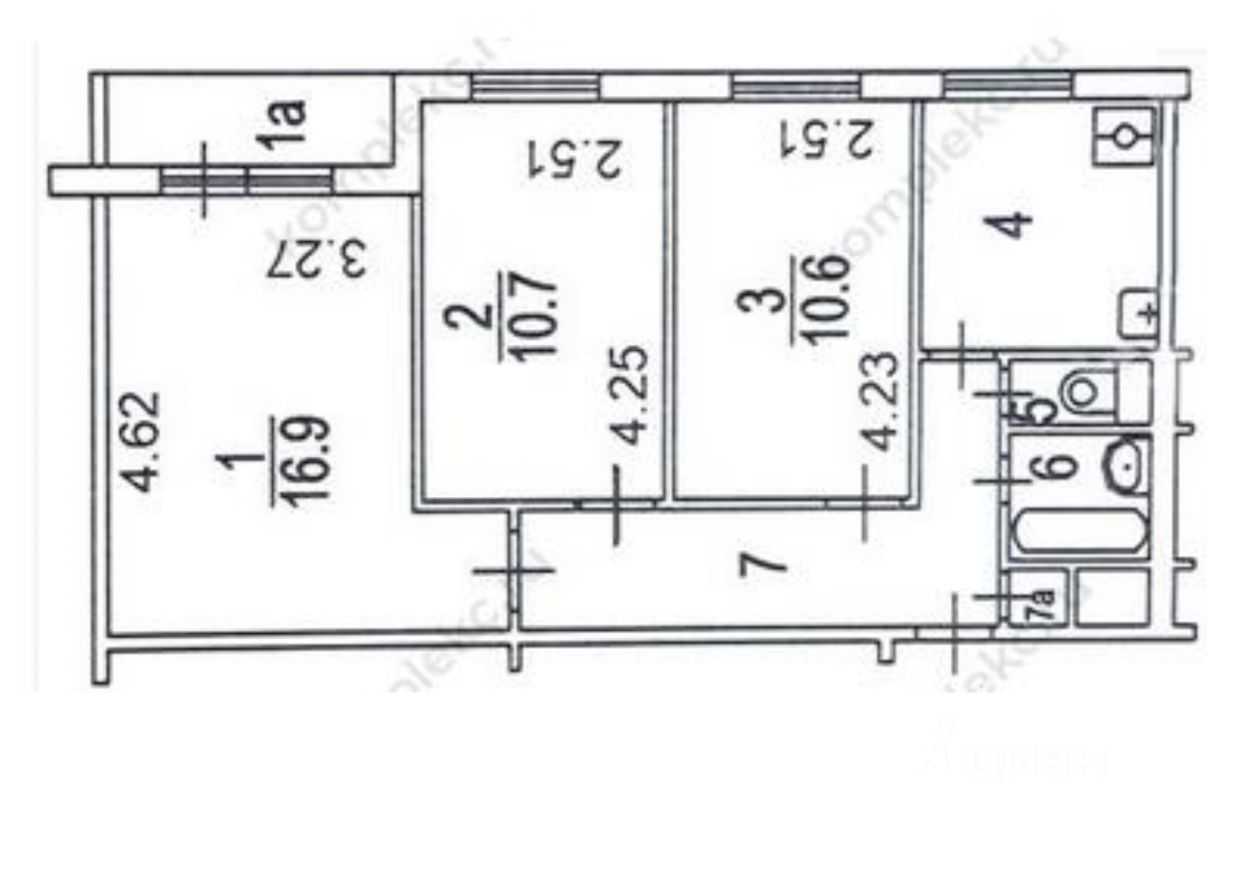 3-комнатная квартира, 59 м²