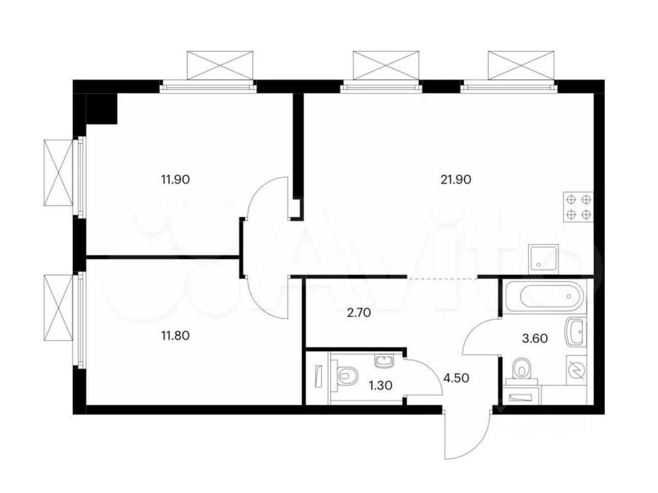 2-комнатная квартира, 58 м²