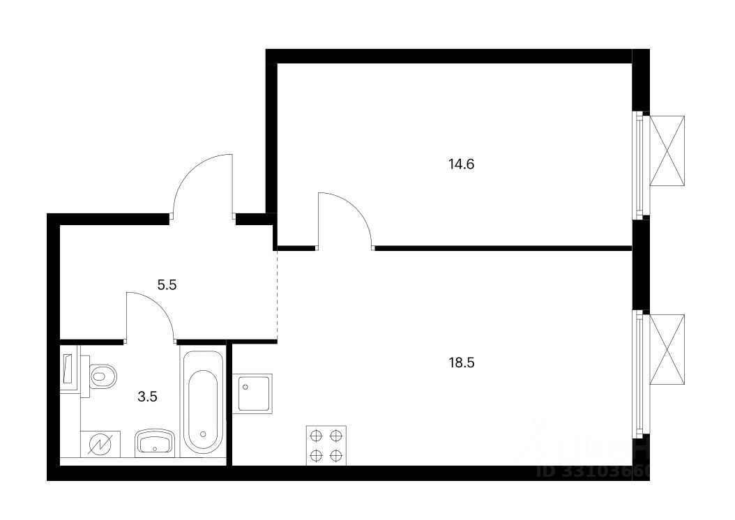 2-комнатная квартира, 42,1 м² — фотография 2