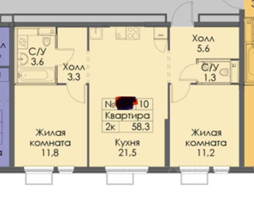 2-комнатная квартира, 58,3 м² — фотография 2