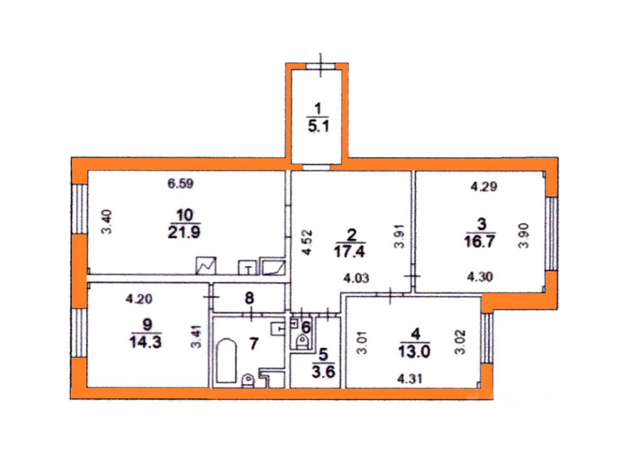 3-комнатная квартира, 100 м²