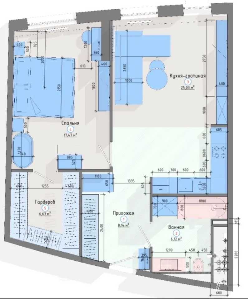 2-комнатная квартира, 66 м² — фотография 2