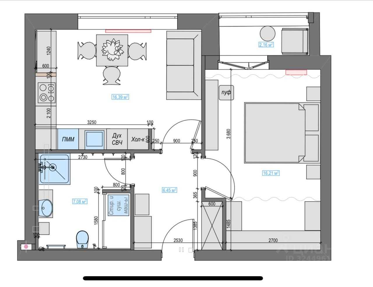 1-комнатная квартира, 50 м² — фотография 2