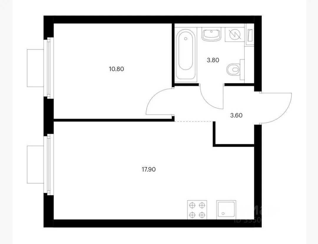 1-комнатная квартира, 36,1 м² — фотография 2