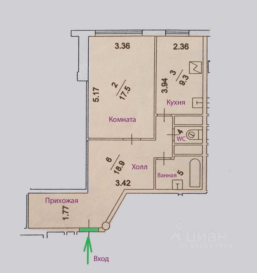 1-комнатная квартира, 50 м² — фотография 2