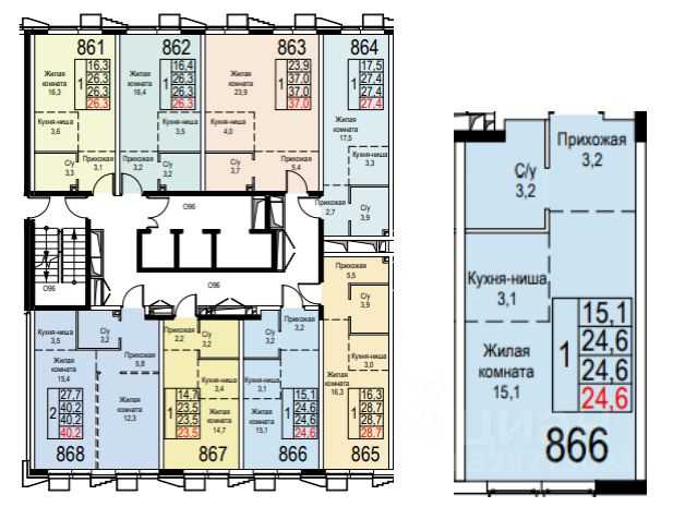 1-комнатная квартира, 24,6 м²
