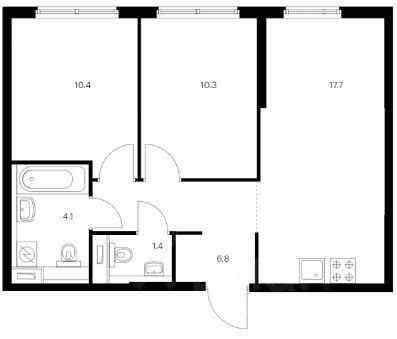 3-комнатная квартира, 51 м²