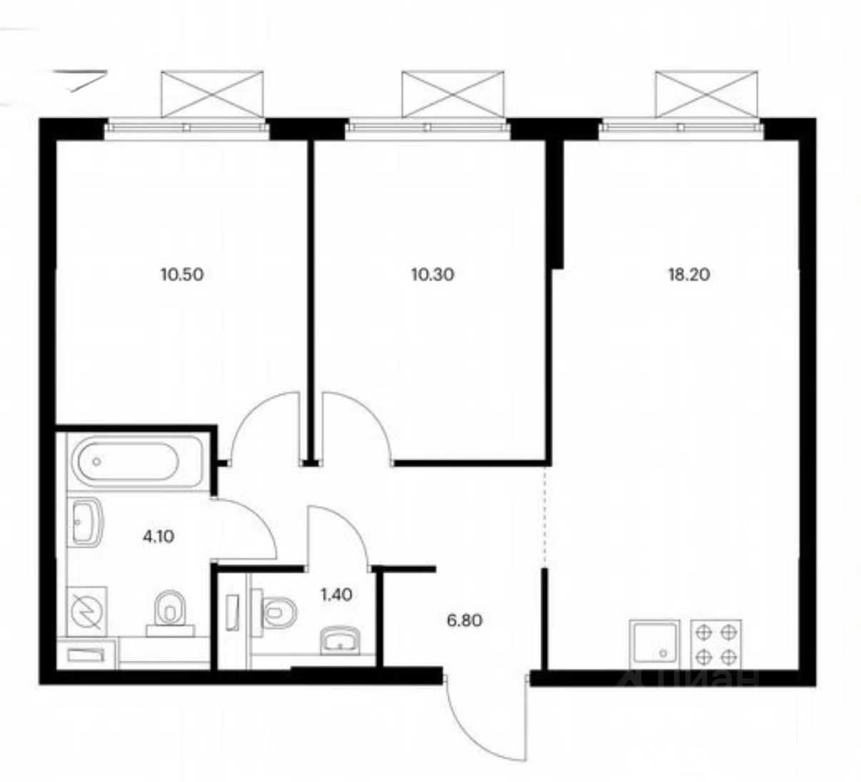 3-комнатная квартира, 52 м²