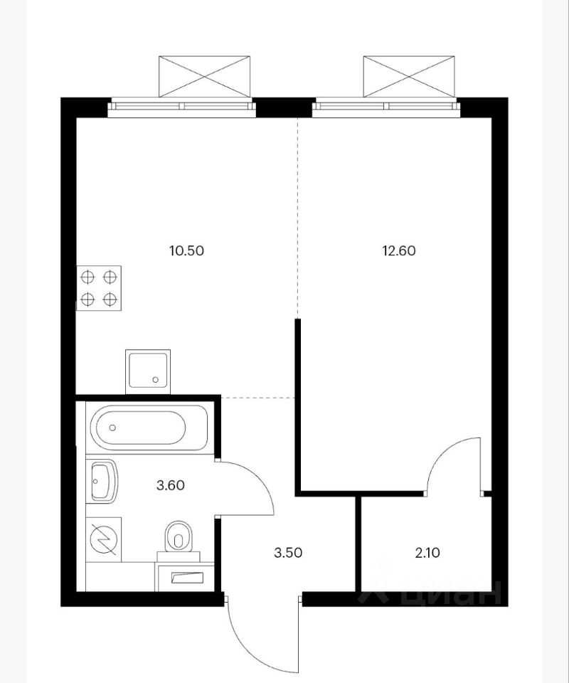 1-комнатная квартира, 32,2 м²
