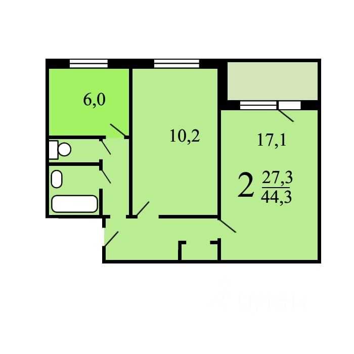 2-комнатная квартира, 44,3 м² — фотография 2