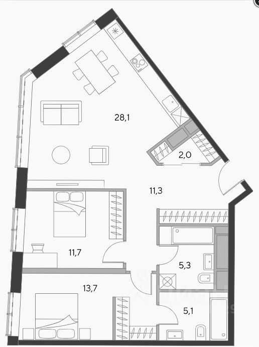3-комнатная квартира, 77,7 м² — фотография 2