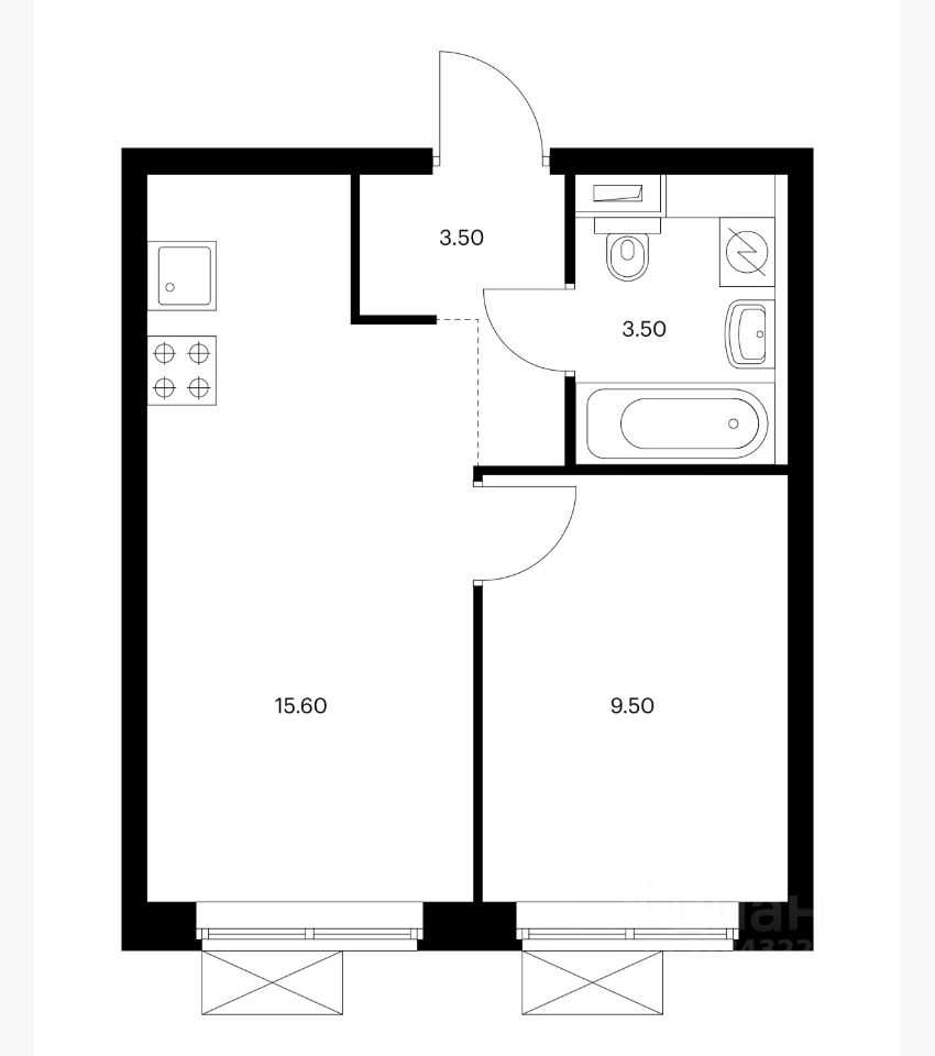 1-комнатная квартира, 32,1 м² — фотография 2