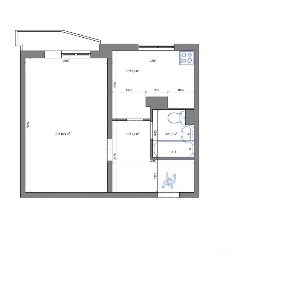 1-комнатная квартира, 38 м² — фотография 2