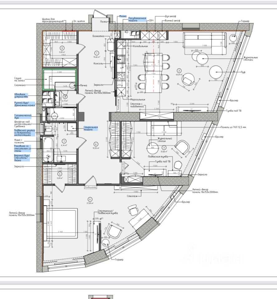 3-комнатная квартира, 167 м²