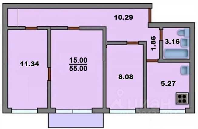 3-комнатная квартира, 55 м² — фотография 2