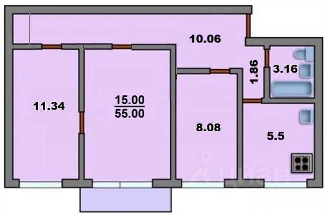 3-комнатная квартира, 55 м² — фотография 2