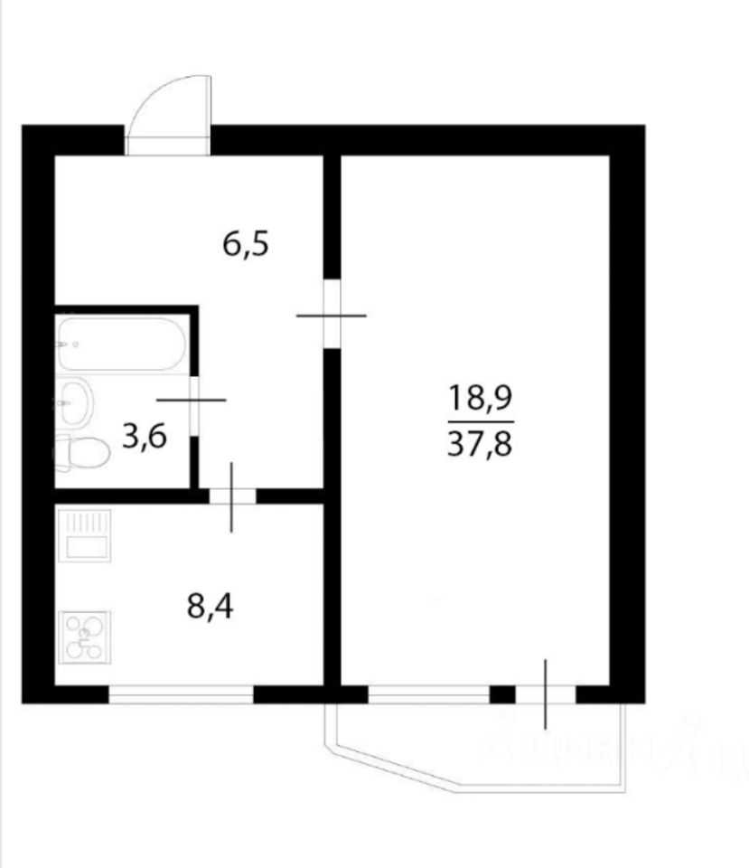 1-комнатная квартира, 39 м² — фотография 2