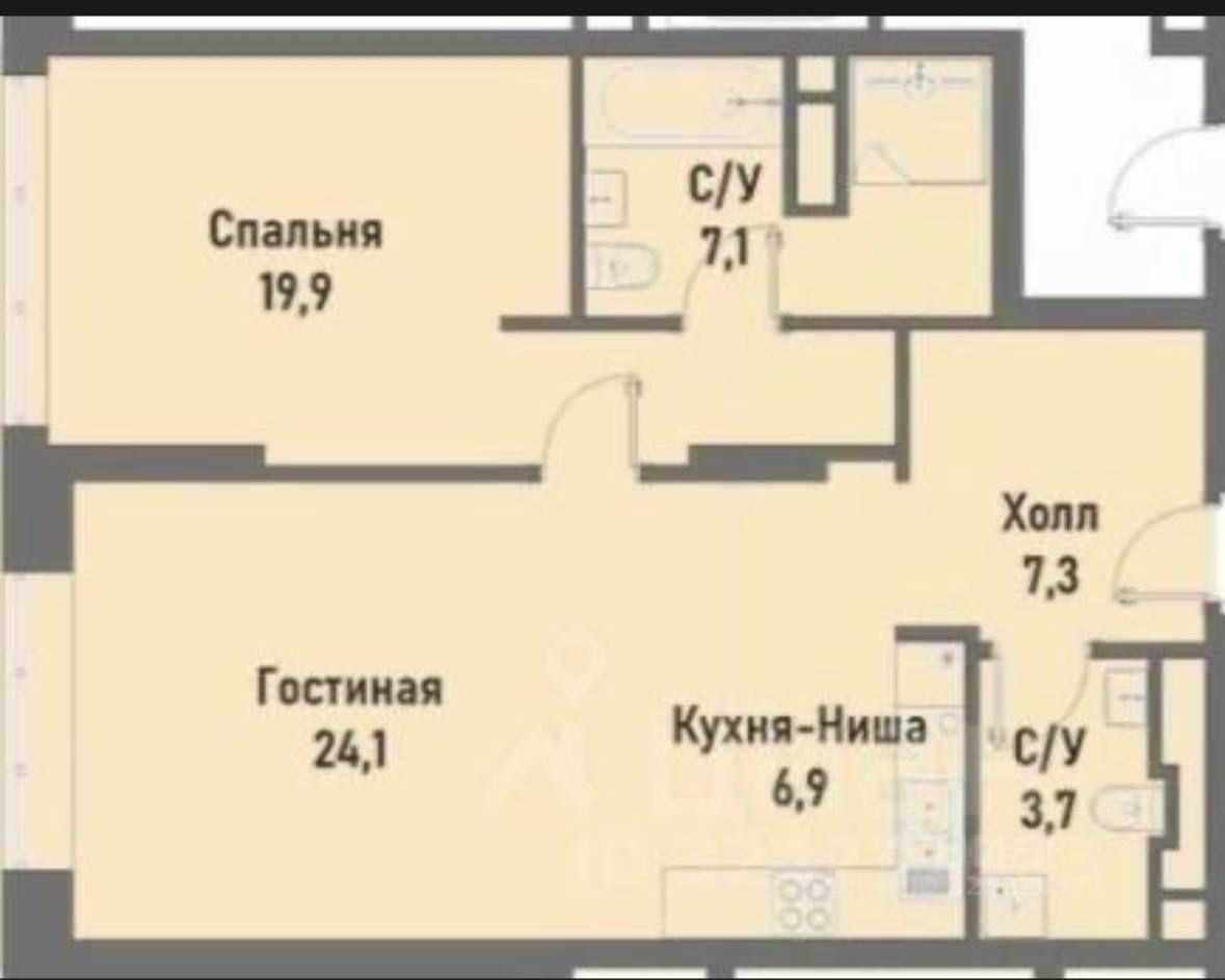 2-комнатная квартира, 70 м² — фотография 2