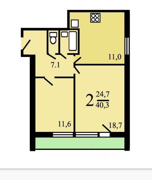 2-комнатная квартира, 54 м²