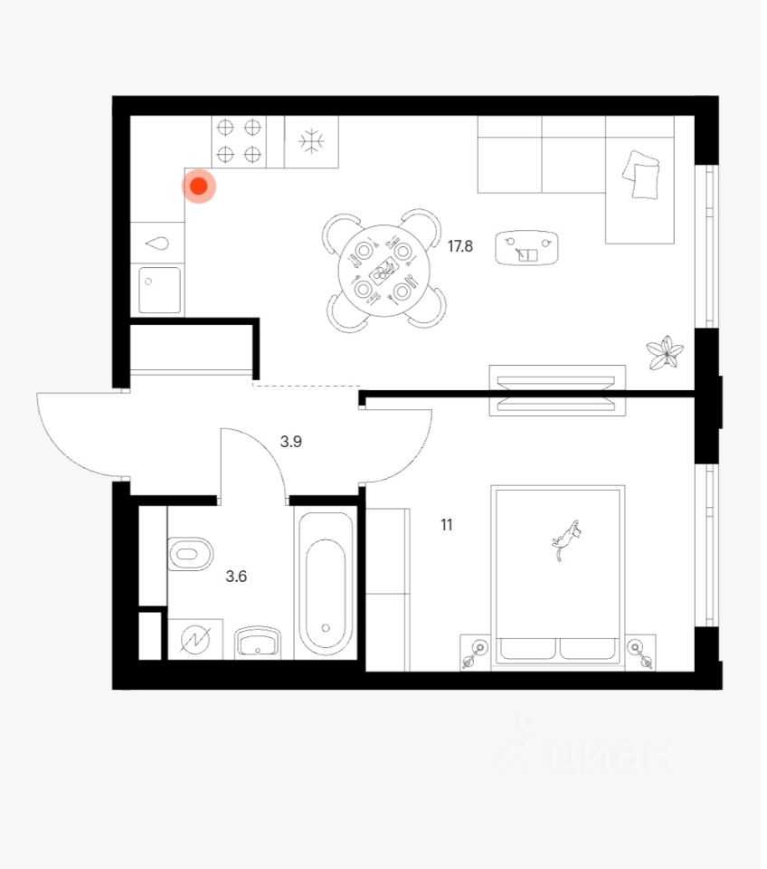1-комнатная квартира, 36 м² — фотография 2