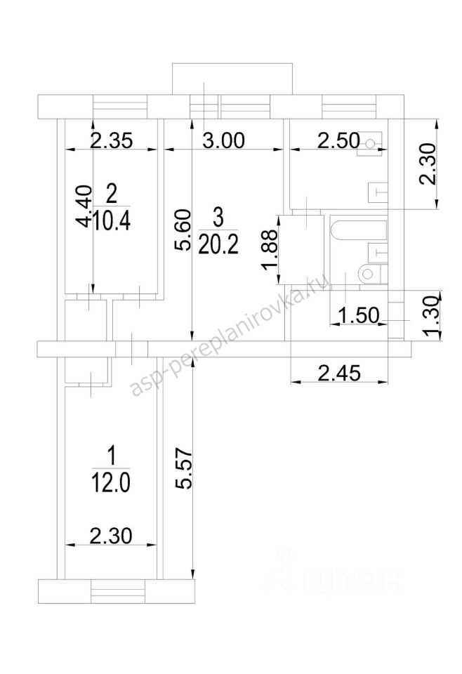 3-комнатная квартира, 57 м² — фотография 2