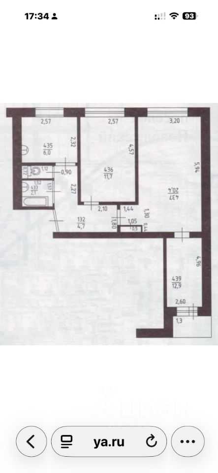 3-комнатная квартира, 59 м²