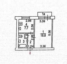 1-комнатная квартира, 35 м²