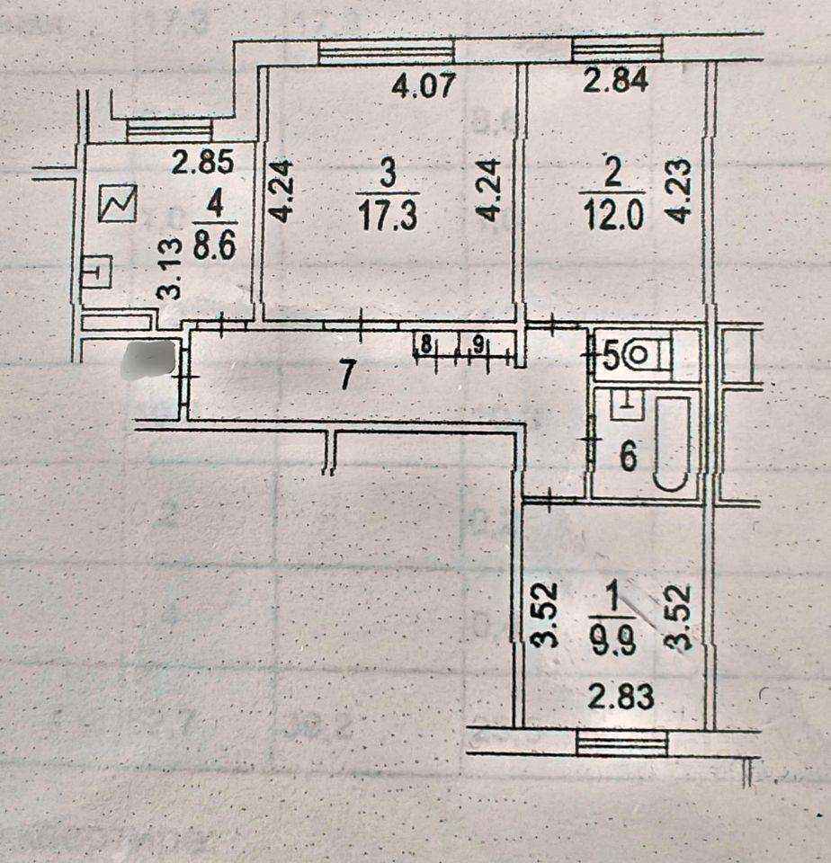 3-комнатная квартира, 63 м²