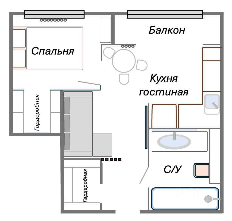 1-комнатная квартира, 47 м²