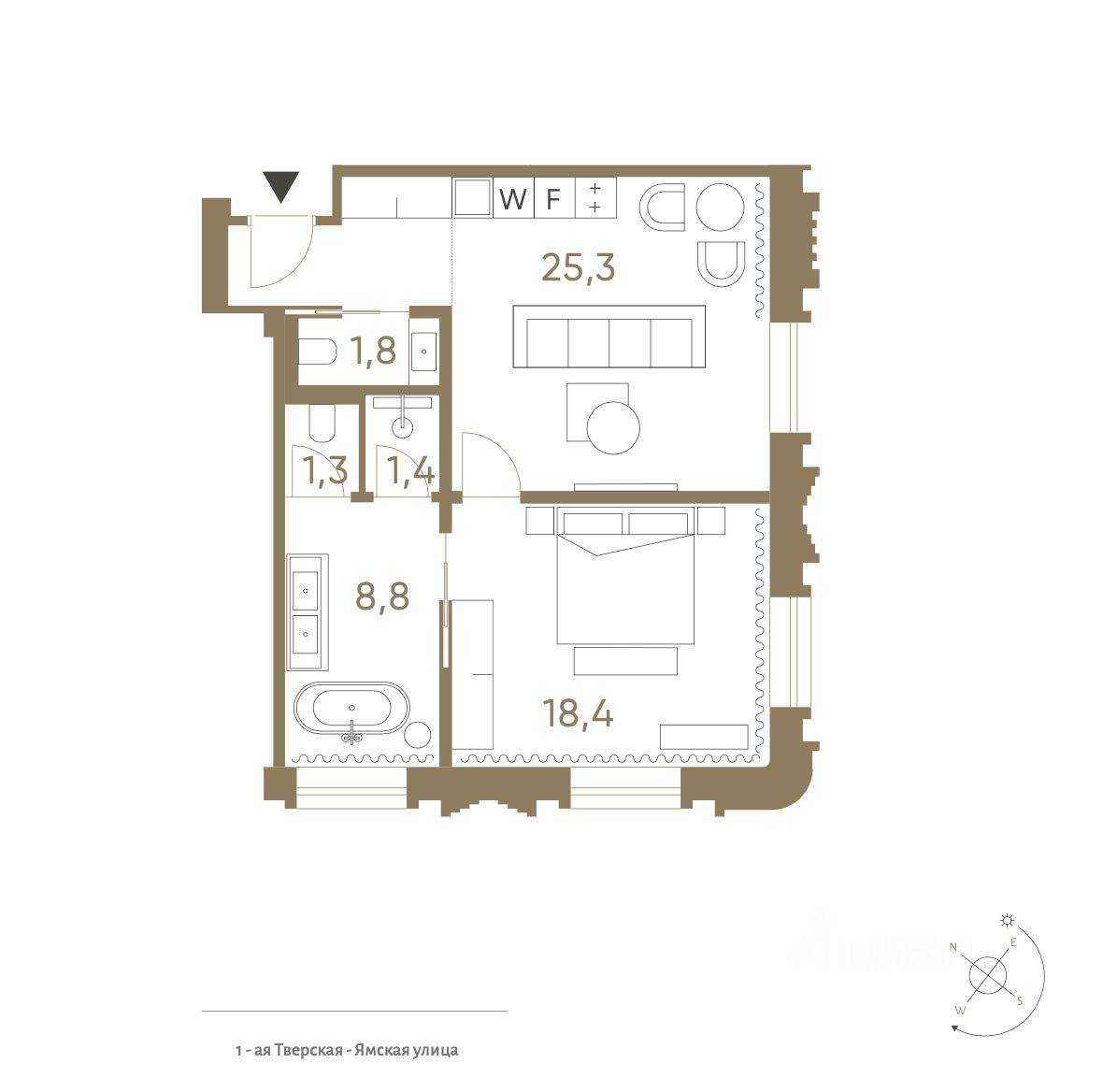 1-комнатная квартира, 55 м² — фотография 2