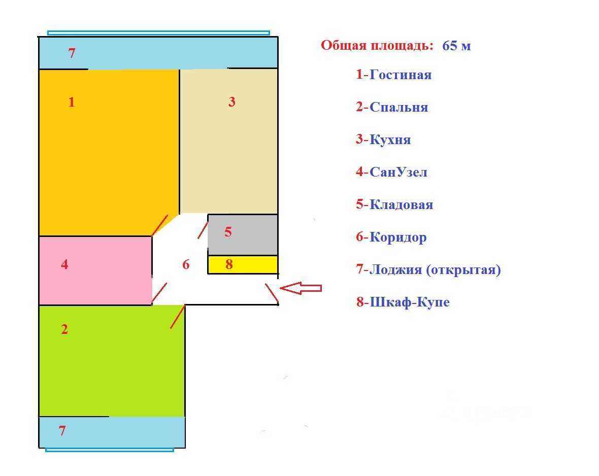 2-комнатная квартира, 65 м² — фотография 2