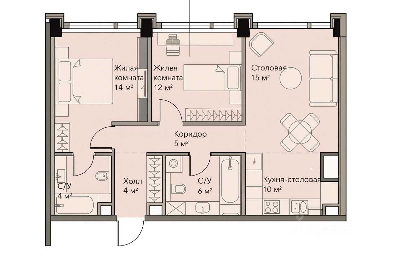 3-комнатная квартира, 65,5 м² — фотография 2