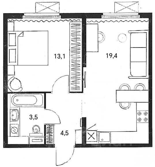 1-комнатная квартира, 40,5 м² — фотография 2
