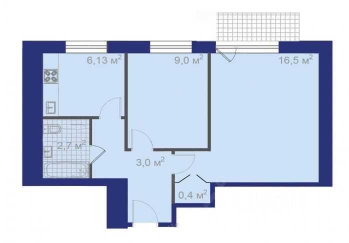 2-комнатная квартира, 37,9 м²