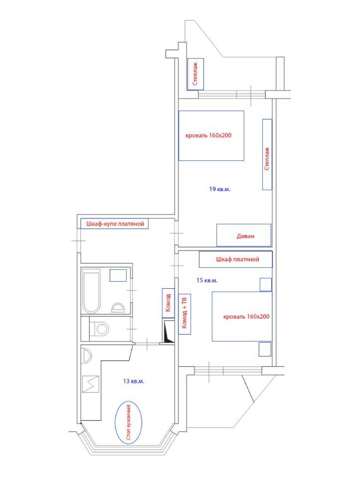 2-комнатная квартира, 60 м² — фотография 2