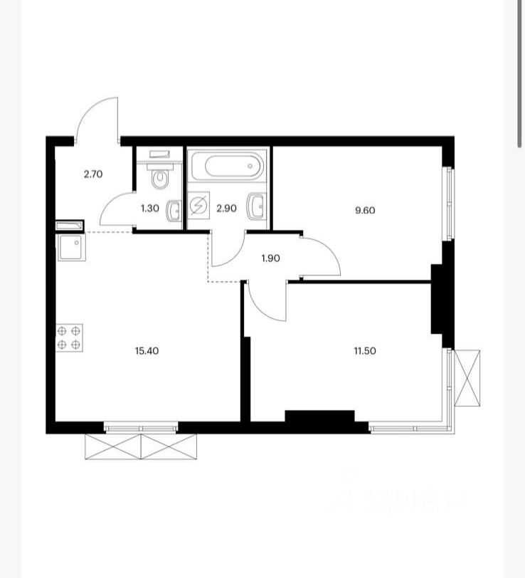 2-комнатная квартира, 45 м² — фотография 2