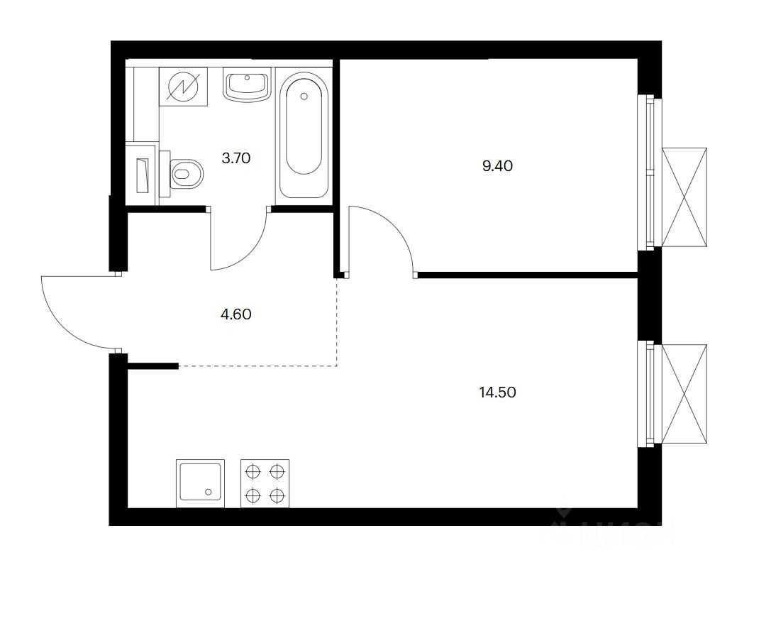 1-комнатная квартира, 32,2 м²