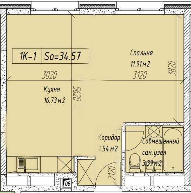 1-комнатная квартира, 35 м² — фотография 2