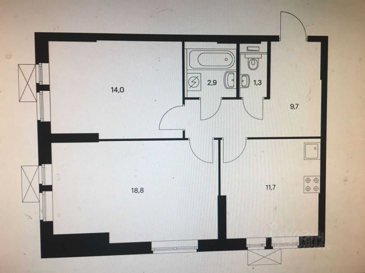 2-комнатная квартира, 60 м² — фотография 2