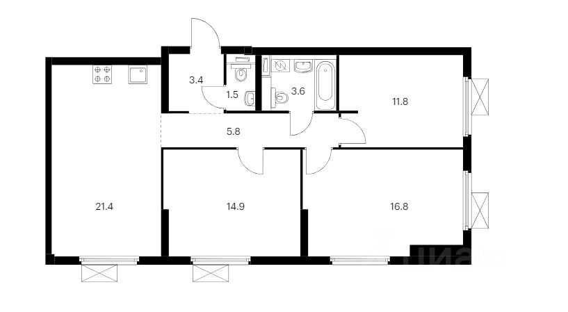4-комнатная квартира, 79,2 м²