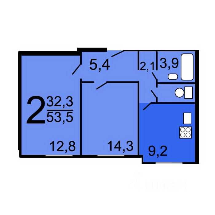 2-комнатная квартира, 58 м² — фотография 3