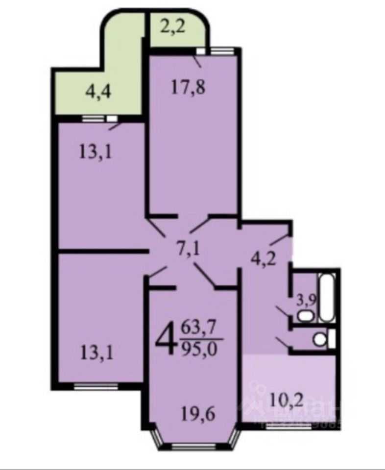 4-комнатная квартира, 96 м² — фотография 2