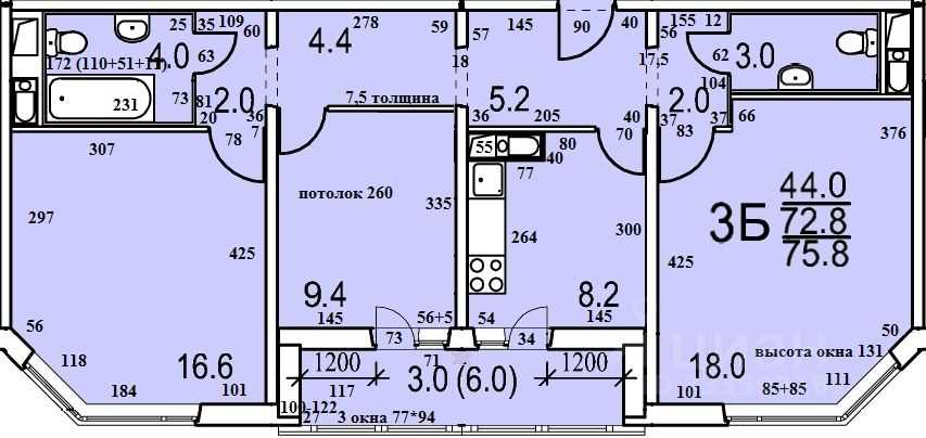 3-комнатная квартира, 73 м² — фотография 2
