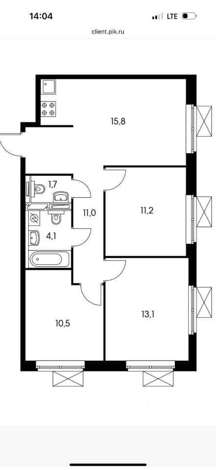 3-комнатная квартира, 69 м²