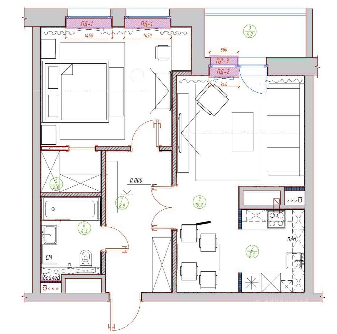 2-комнатная квартира, 61 м² — фотография 2