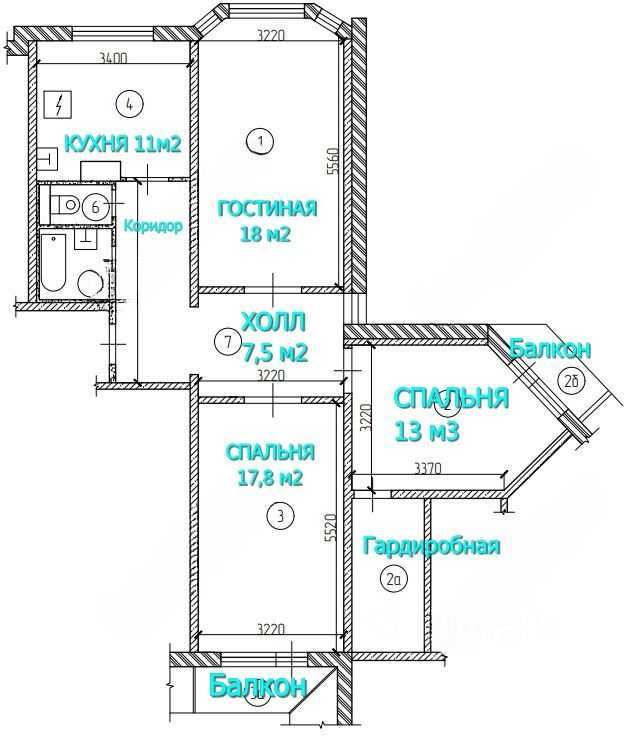 3-комнатная квартира, 84 м²