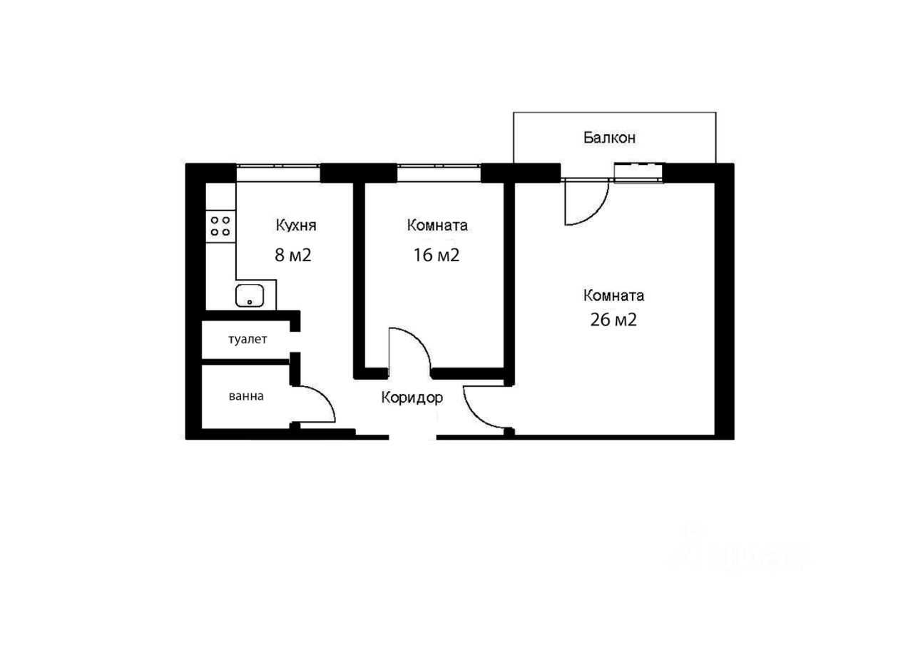 2-комнатная квартира, 57 м² — фотография 3