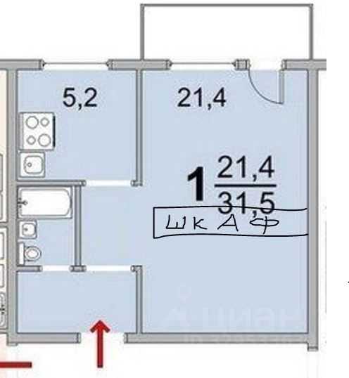 1-комнатная квартира, 31,5 м²